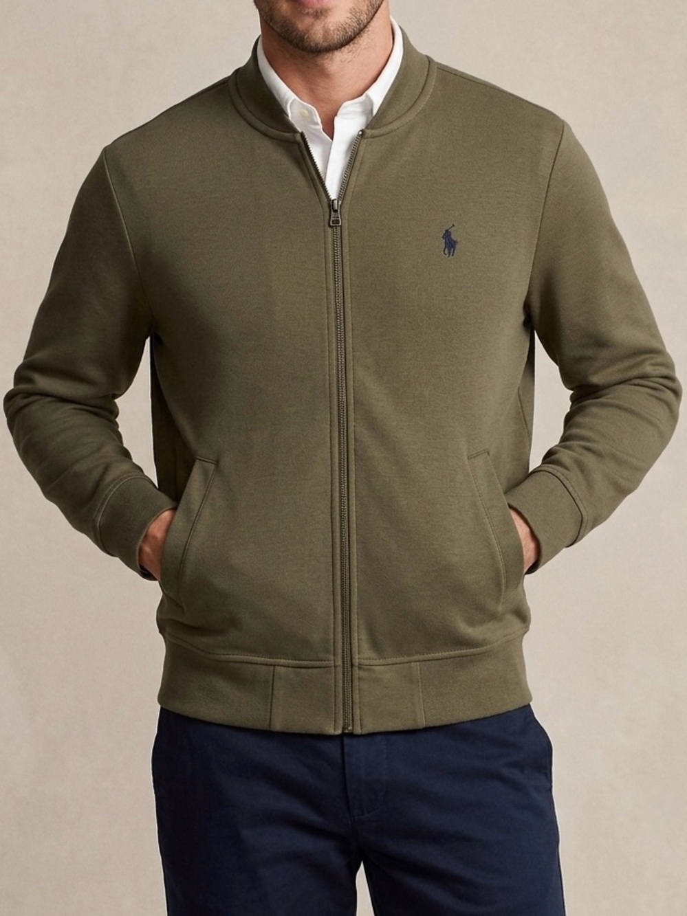 Polo Ralph Lauren Green Full-Zip Men's Bomber Sweater Jacket Size Medium